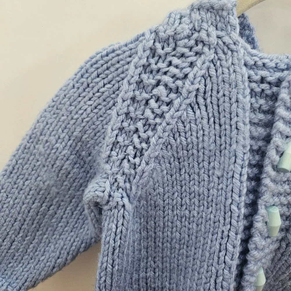 Handmade Knit Baby Hooded Sweater Cardigan Blue